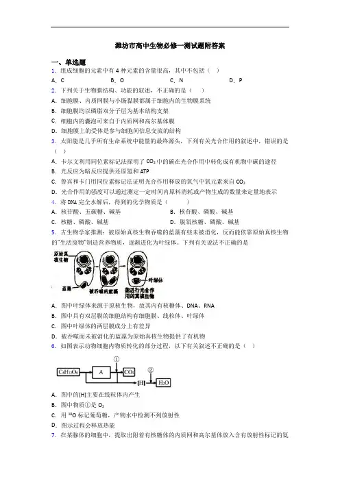潍坊市高中生物必修一测试题附答案