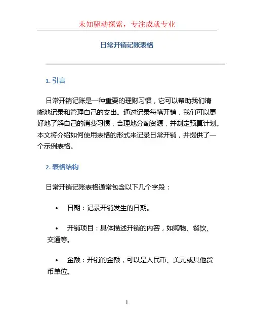 日常开销记账表格
