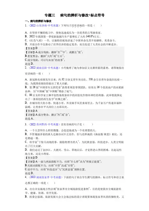 专题三  病句的辨析与修改+标点符号