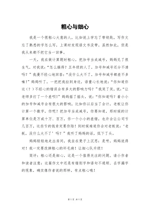 粗心与细心_五年级作文