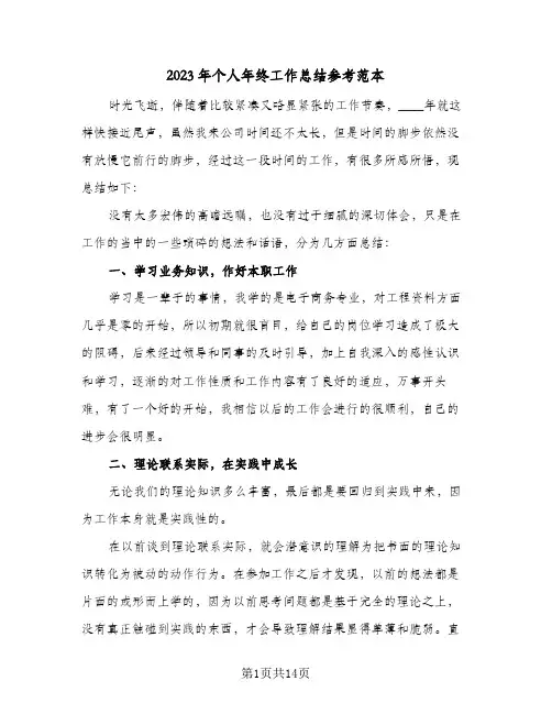 2023年个人年终工作总结参考范本(8篇)