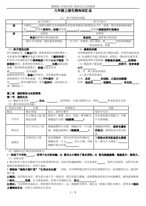 冀教版八年级生物上册知识点总结梳理