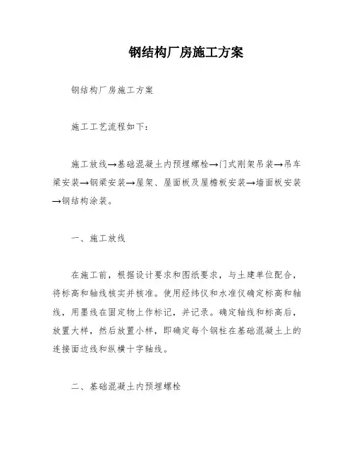 钢结构厂房施工方案