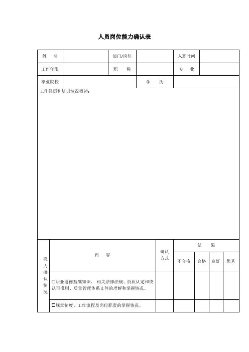 人员岗位能力确认表