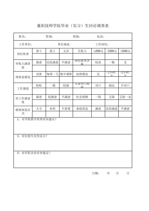 毕业(实习)生回访调查表