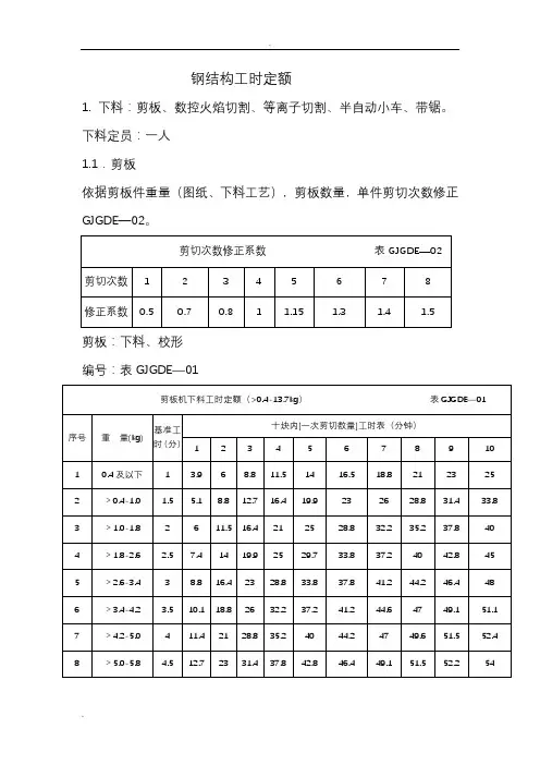 钢结构工时定额