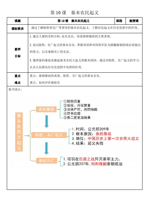 3.10《秦末农民大起义》教学设计-部编版七年级历史上册