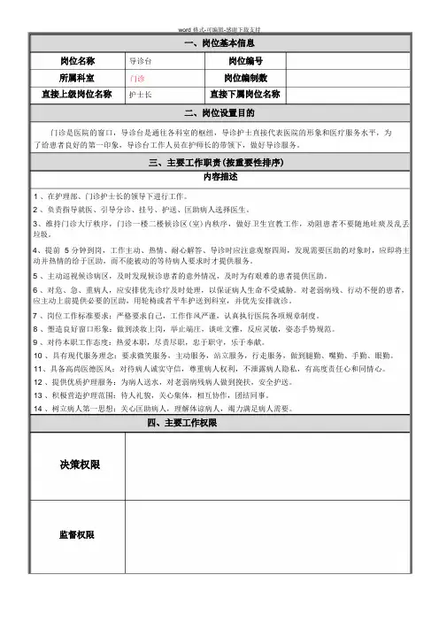 导诊台护士岗位说明书