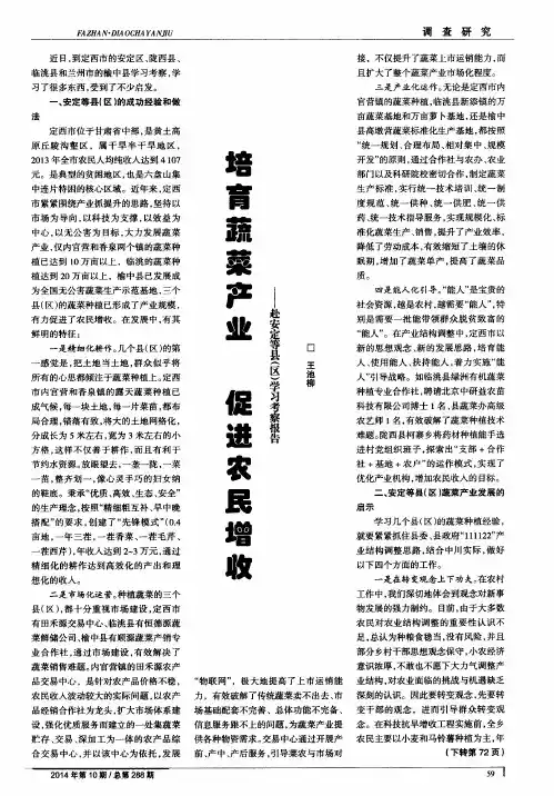 培育蔬菜产业 促进农民增收——赴安定等县(区)学习考察报告