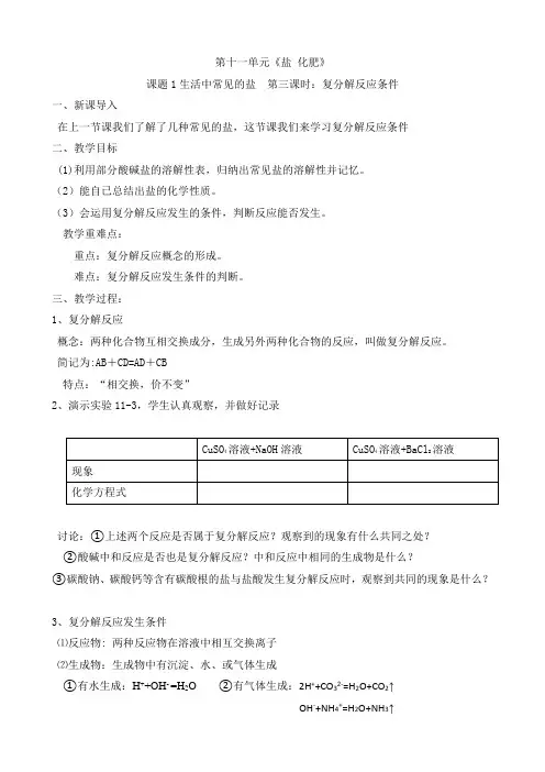 11.1 生活中常见的盐 第3课时 导学案 2020-2021学年人教版九年级化学下册