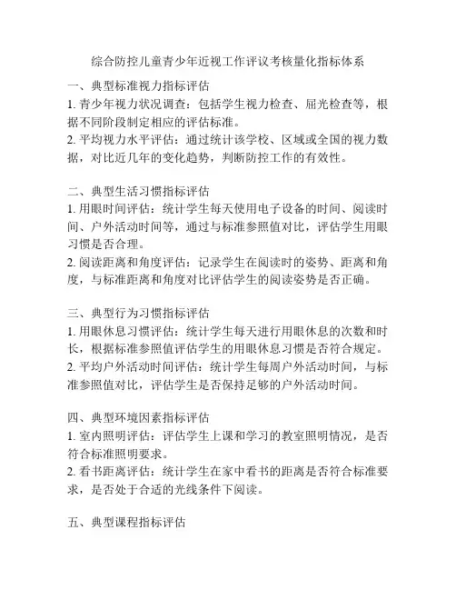 综合防控儿童青少年近视工作评议考核量化指标体系