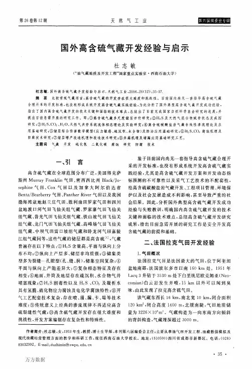 国外高含硫气藏开发经验与启示