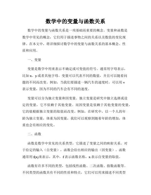 数学中的变量与函数关系