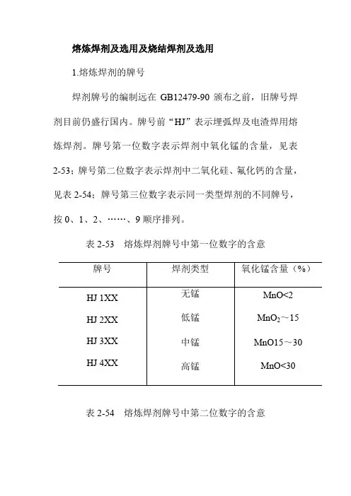 熔炼焊剂及选用及烧结焊剂及选用