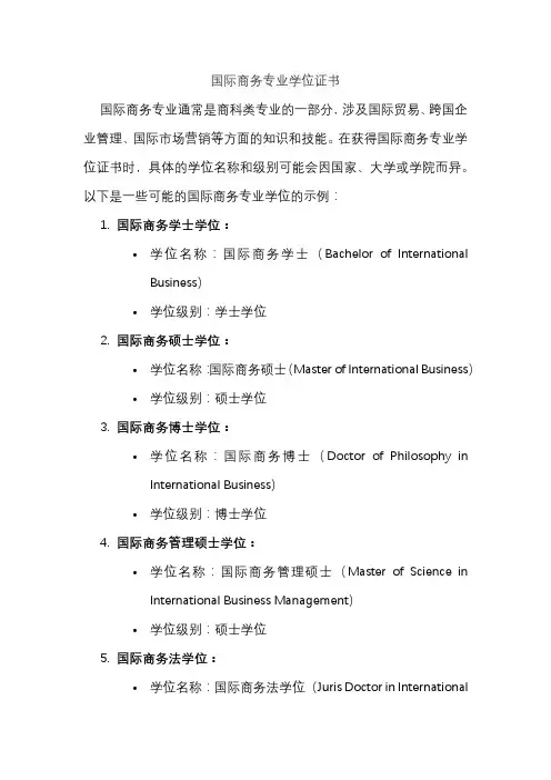 国际商务专业学位证书