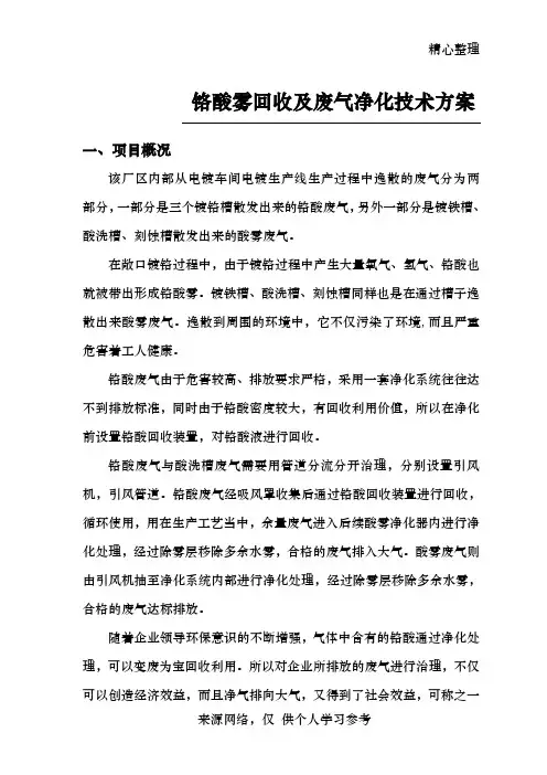 环保设备铬酸雾回收净化、酸雾废气净化技术方案