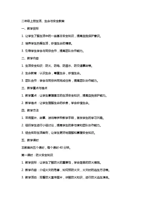 二年级上册生活生命与安全教案