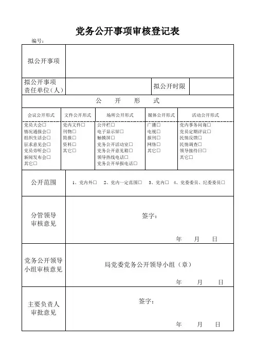 党务公开事项审核登记表