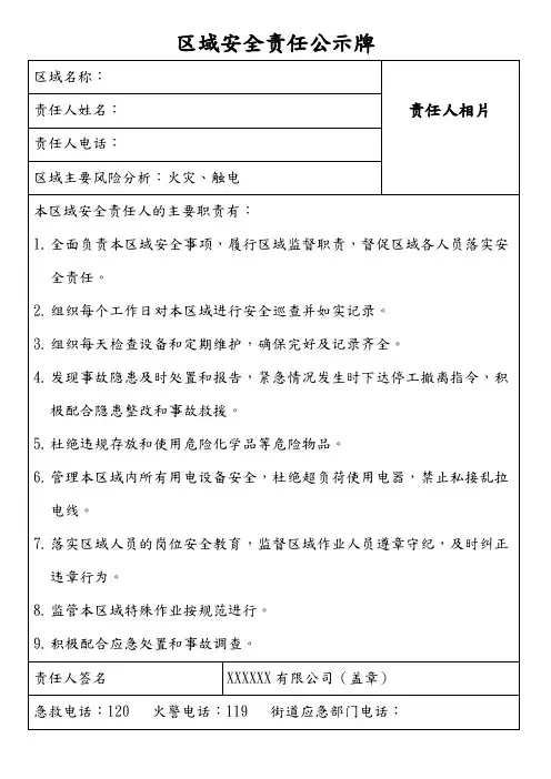 区域安全责任公示牌
