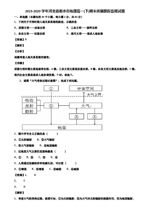 2019-2020学年河北省衡水市地理高一(下)期末质量跟踪监视试题含解析