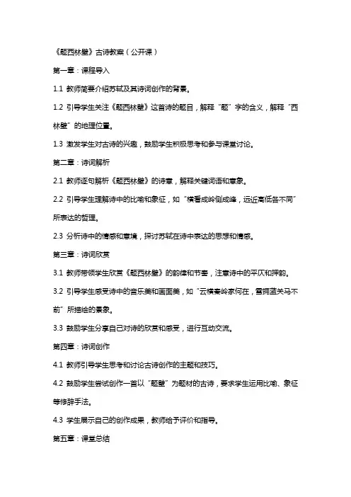 《题西林壁》古诗教案(公开课)