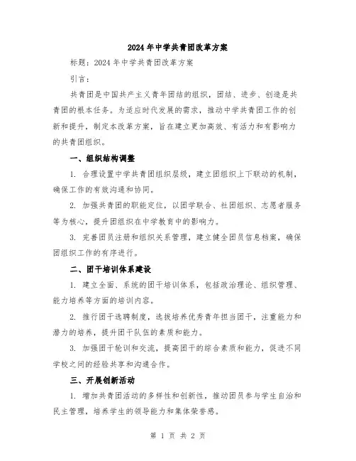 2024年中学共青团改革方案