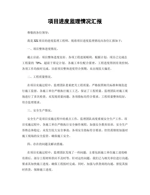 项目进度监理情况汇报