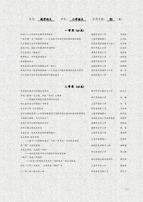 奖项： 教学论文 学科： 小学语文 获奖总数： 50 (篇)