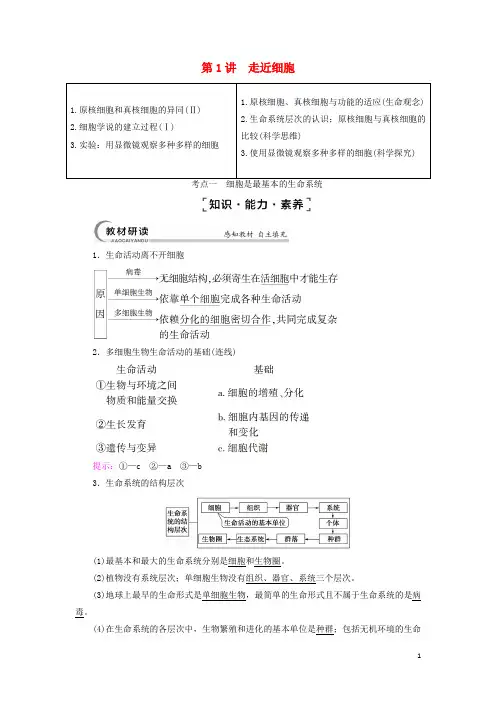 2022届高考生物一轮复习第1单元细胞的概述及其分子组成第1讲走近细胞教案新人教版必修1