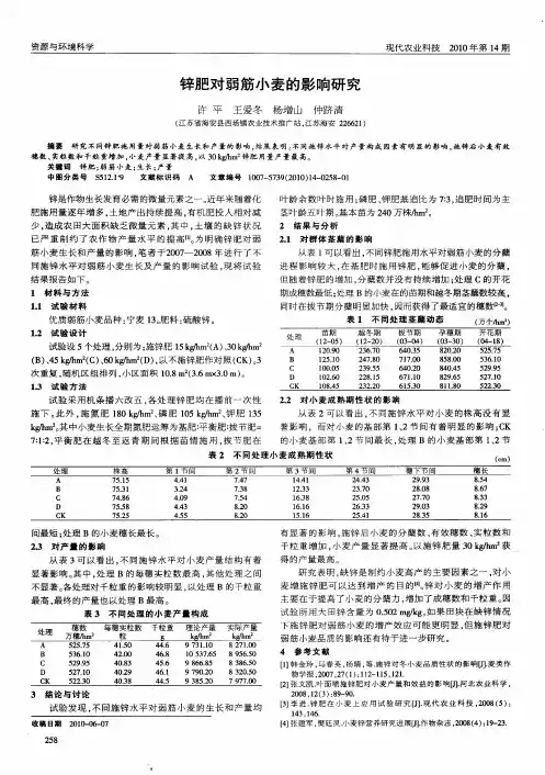 锌肥对弱筋小麦的影响研究