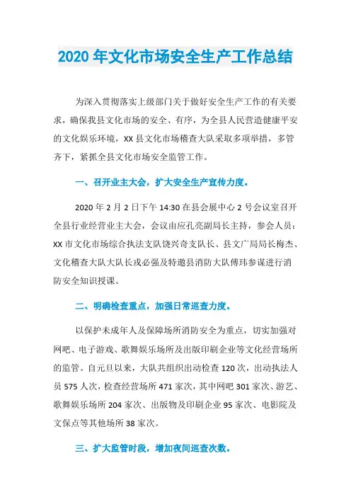 2020年文化市场安全生产工作总结