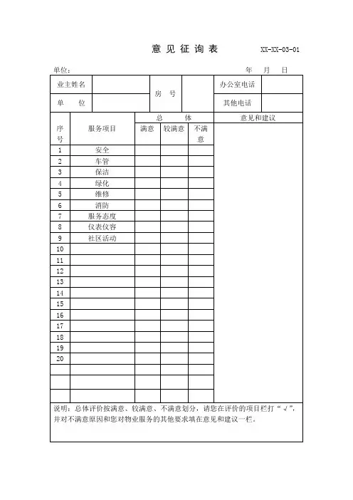 (物业管理)物业管理表格