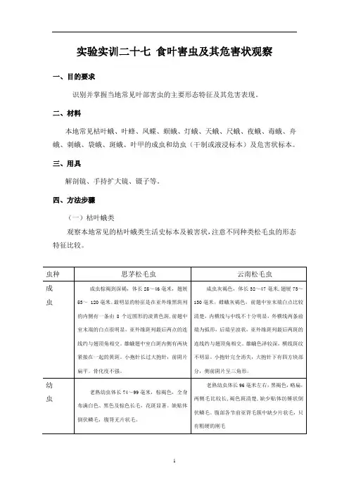 实验实训二十七 食叶害虫及其危害状观察