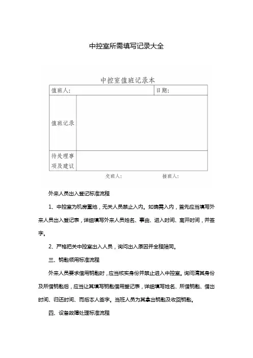 中控室所需填写记录大全