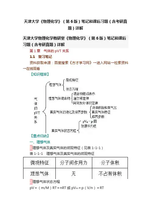 天津大学《物理化学》（第6版）笔记和课后习题（含考研真题）详解