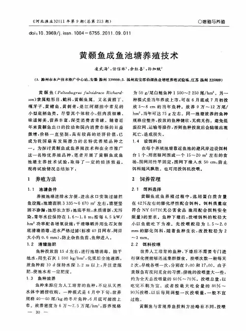 黄颡鱼成鱼池塘养殖技术