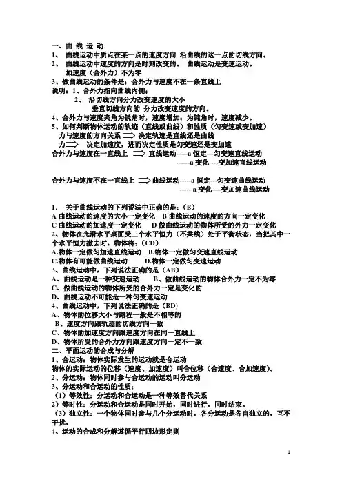 曲线运动知识要点