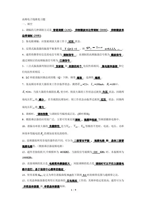 (word完整版)高频电子线路期末复习题资料