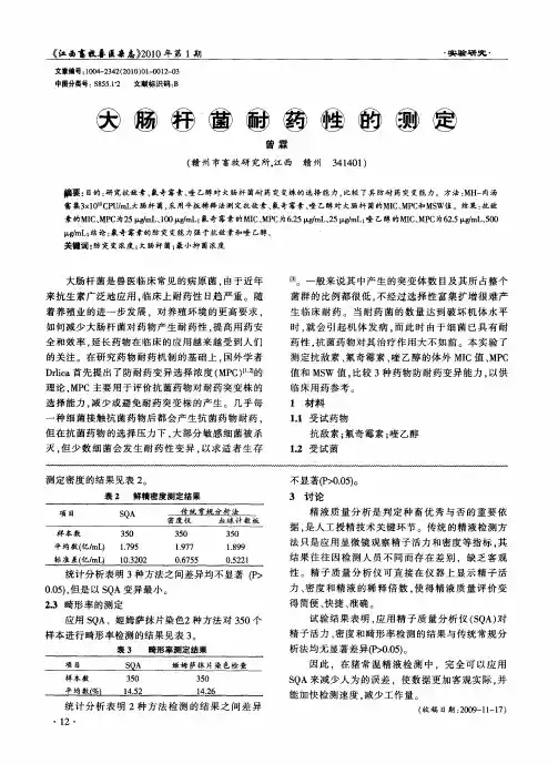 大肠杆菌耐药性的测定
