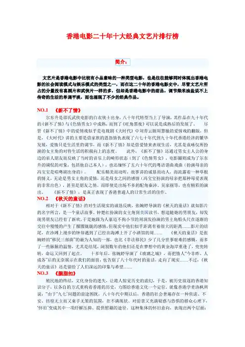 香港电影二十年十大经典文艺片排行榜