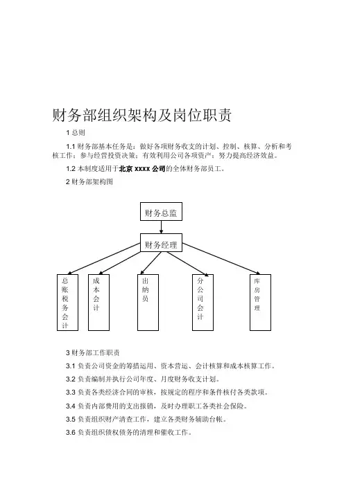 最全企业财务部组织架构及岗位职责