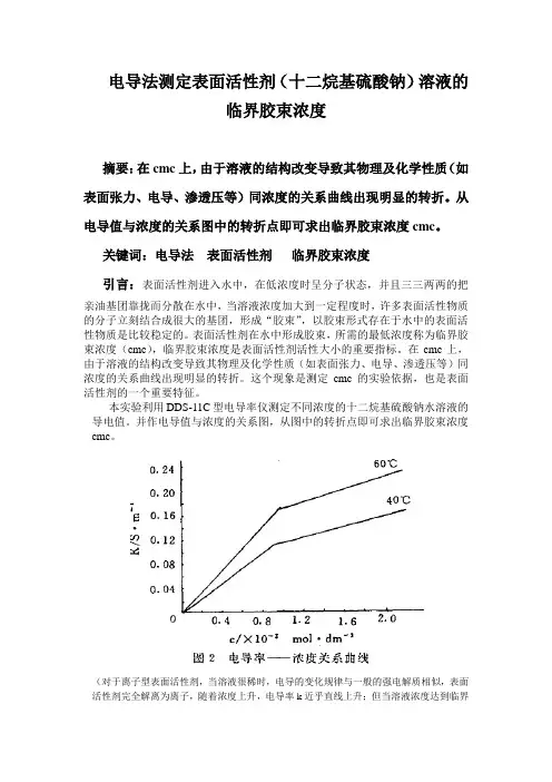 电导法测定表面活性剂(十二烷基硫酸钠)溶液的临界胶束浓度