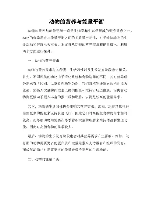 动物的营养与能量平衡