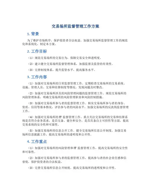 交易场所监督管理工作方案
