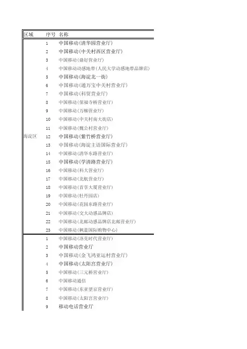 北京移动、电信、联通营业厅地址