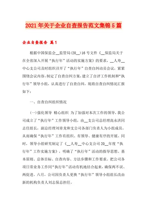 2021年关于企业自查报告范文集锦5篇