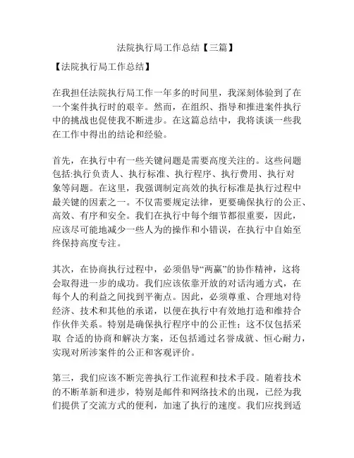 法院执行局工作总结【三篇】