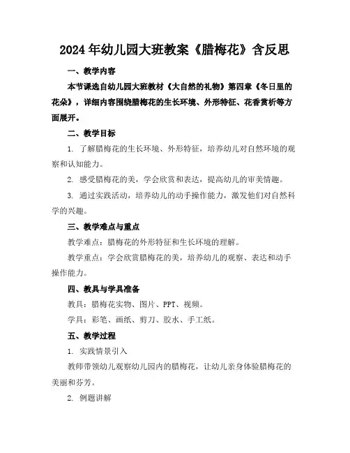 2024年幼儿园大班教案《腊梅花》含反思