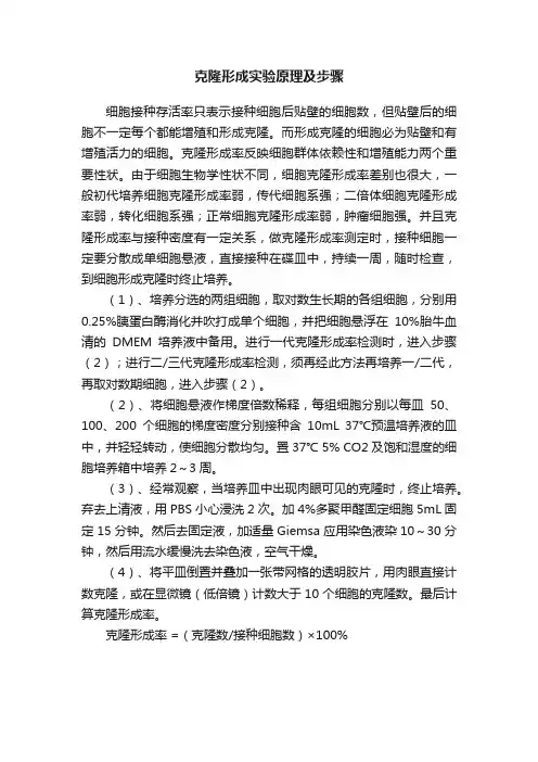 克隆形成实验原理及步骤