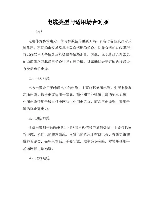 电缆类型与适用场合对照